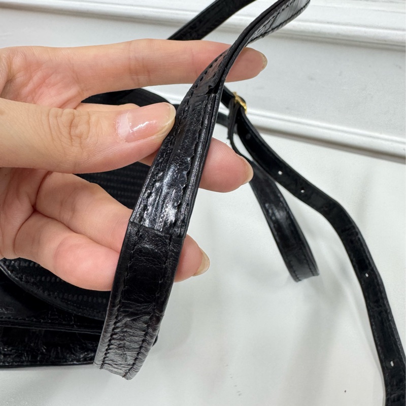 罕有 Bally 中古拼接皮革斜背包 豆腐包 黑色-17