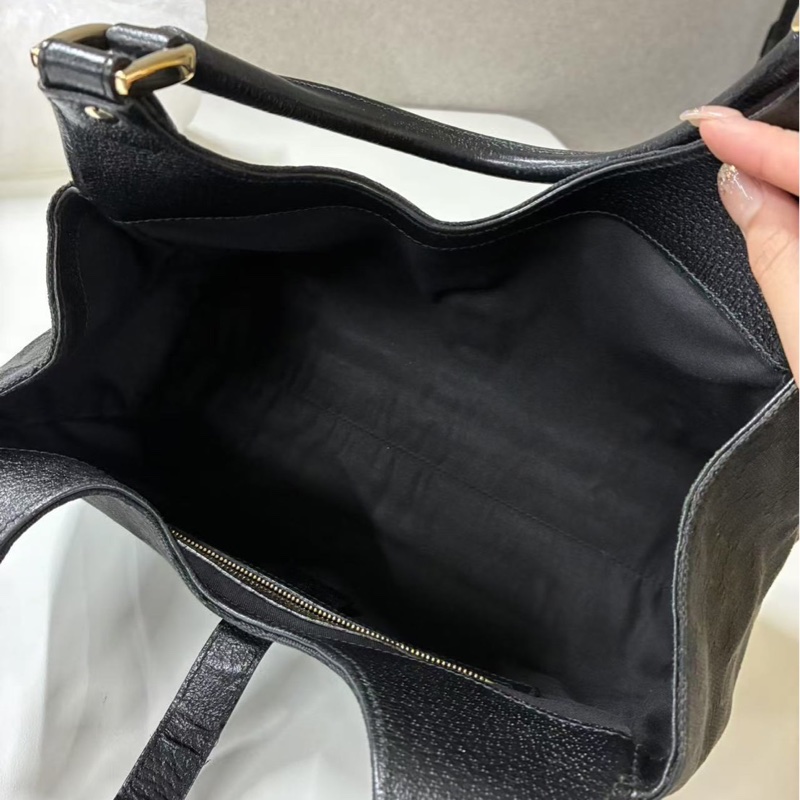 Gucci Jackie Vintage 黑色老花帆布拼皮按扣手拿腋下包-5