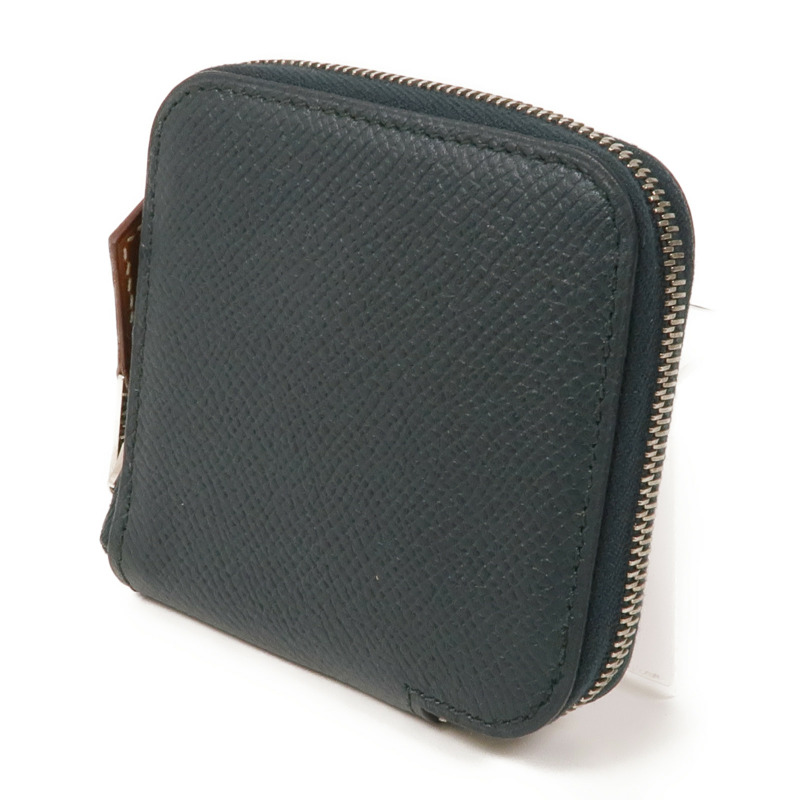 HERMES Epsom皮革Silk'In Change Purse銀扣零錢包Vert Fonce-2
