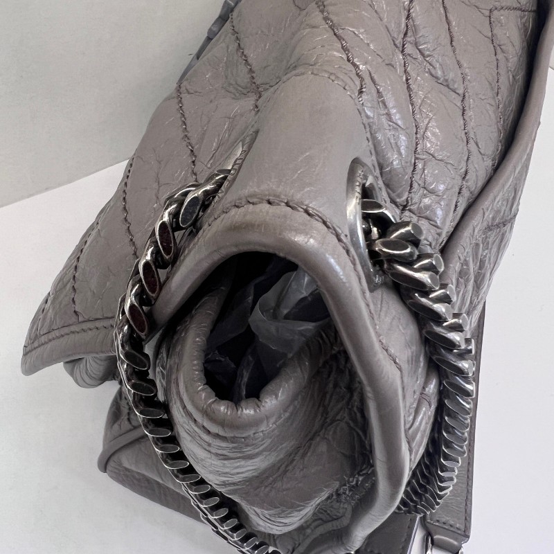 YSL/聖羅蘭  Niki 中號 灰色 Logo復古皺褶 牛皮革 肩背包 斜背包-7