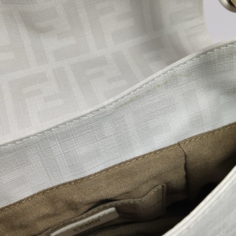Fendi 芬迪 白色印花 帆布 餃子包 肩背包-4