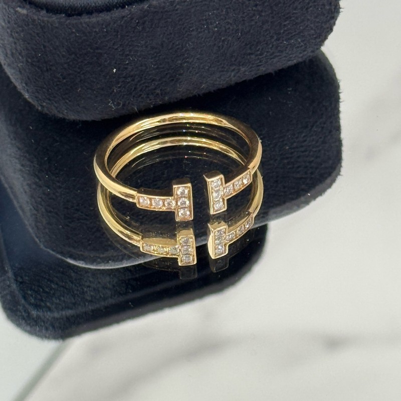 Tiffany 雙T戒指兩邊鑽開口戒指窄版T系列玫瑰金大U 59碼-2