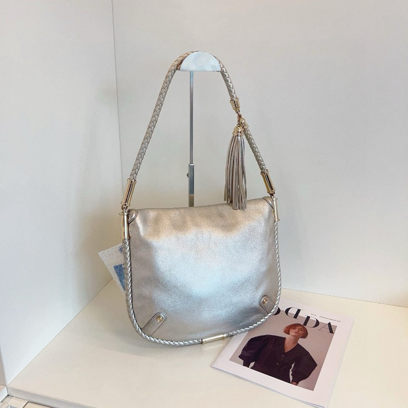 Gucci古馳 太空銀💿麻花編織 流蘇小皮鞭Hobo 肩背包大GG logo 大號-1