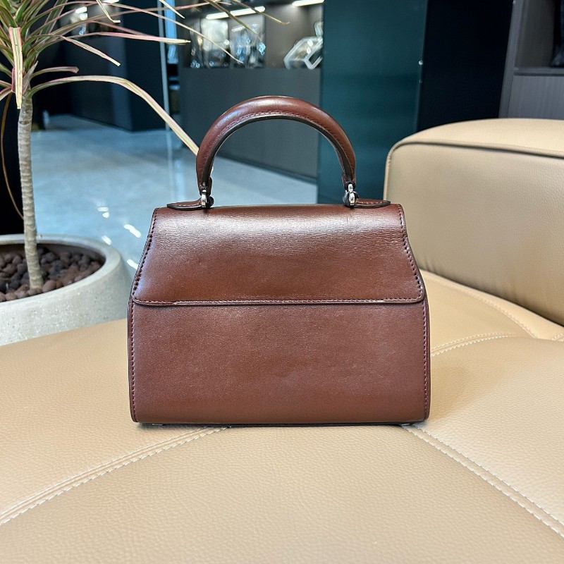 Moynat莫奈 Rejane咖啡棕馬鞍皮銀扣小號手提包 肩背包 斜背包-1