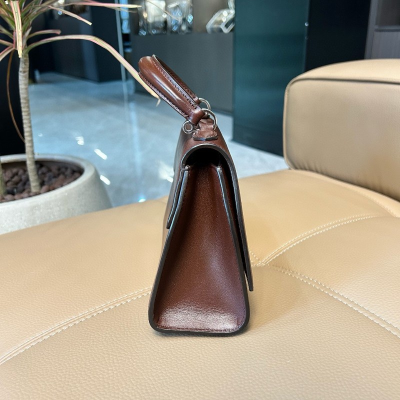 Moynat莫奈 Rejane咖啡棕馬鞍皮銀扣小號手提包 肩背包 斜背包-2