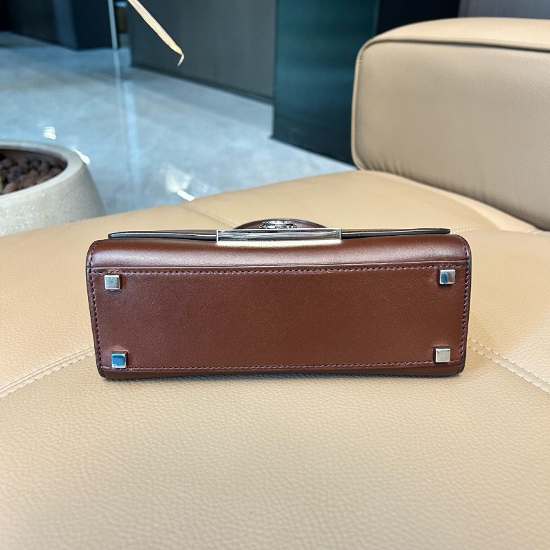 Moynat莫奈 Rejane咖啡棕馬鞍皮銀扣小號手提包 肩背包 斜背包-4