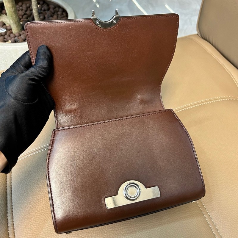 Moynat莫奈 Rejane咖啡棕馬鞍皮銀扣小號手提包 肩背包 斜背包-5