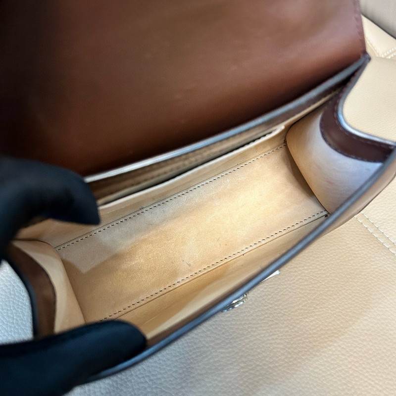 Moynat莫奈 Rejane咖啡棕馬鞍皮銀扣小號手提包 肩背包 斜背包-6