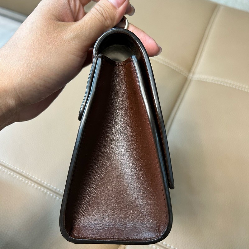 Moynat莫奈 Rejane咖啡棕馬鞍皮銀扣小號手提包 肩背包 斜背包-10