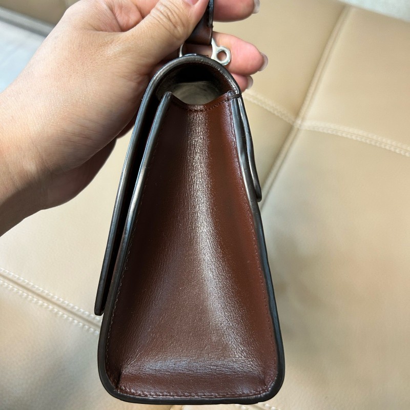 Moynat莫奈 Rejane咖啡棕馬鞍皮銀扣小號手提包 肩背包 斜背包-11