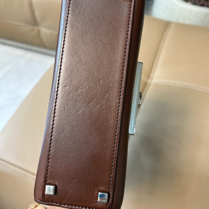 Moynat莫奈 Rejane咖啡棕馬鞍皮銀扣小號手提包 肩背包 斜背包-13