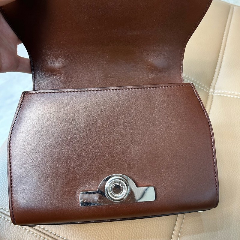 Moynat莫奈 Rejane咖啡棕馬鞍皮銀扣小號手提包 肩背包 斜背包-15