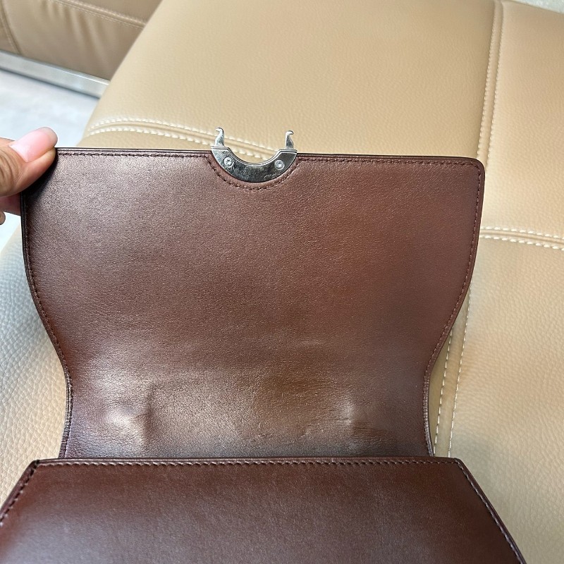 Moynat莫奈 Rejane咖啡棕馬鞍皮銀扣小號手提包 肩背包 斜背包-16