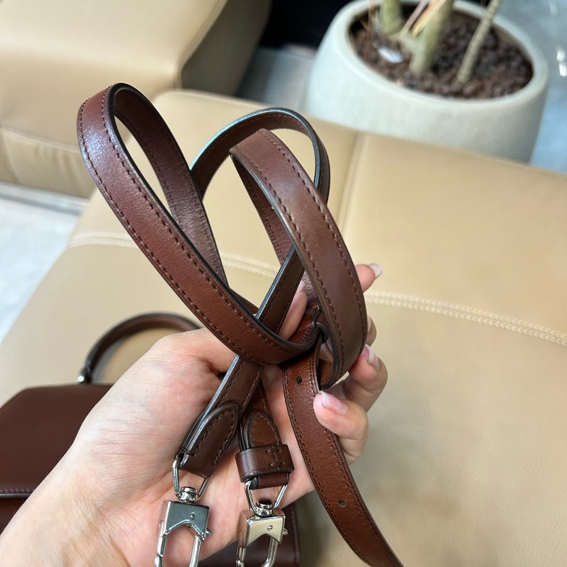 Moynat莫奈 Rejane咖啡棕馬鞍皮銀扣小號手提包 肩背包 斜背包-18