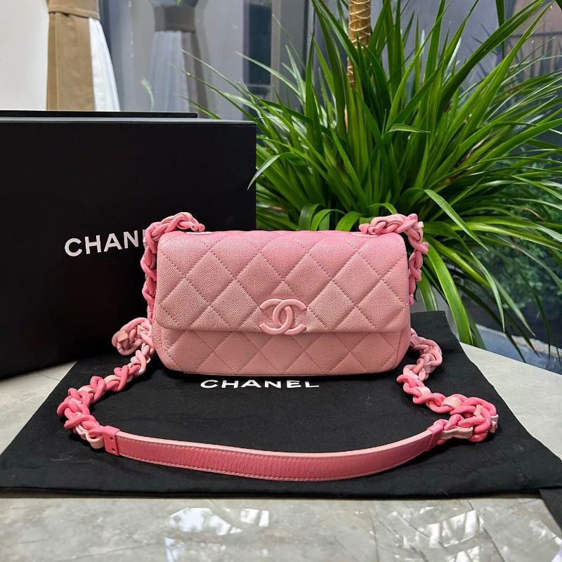 CHANEL香奈兒 24C早春度假系列 粉色漸變荔枝紋大mini 晶片款-0