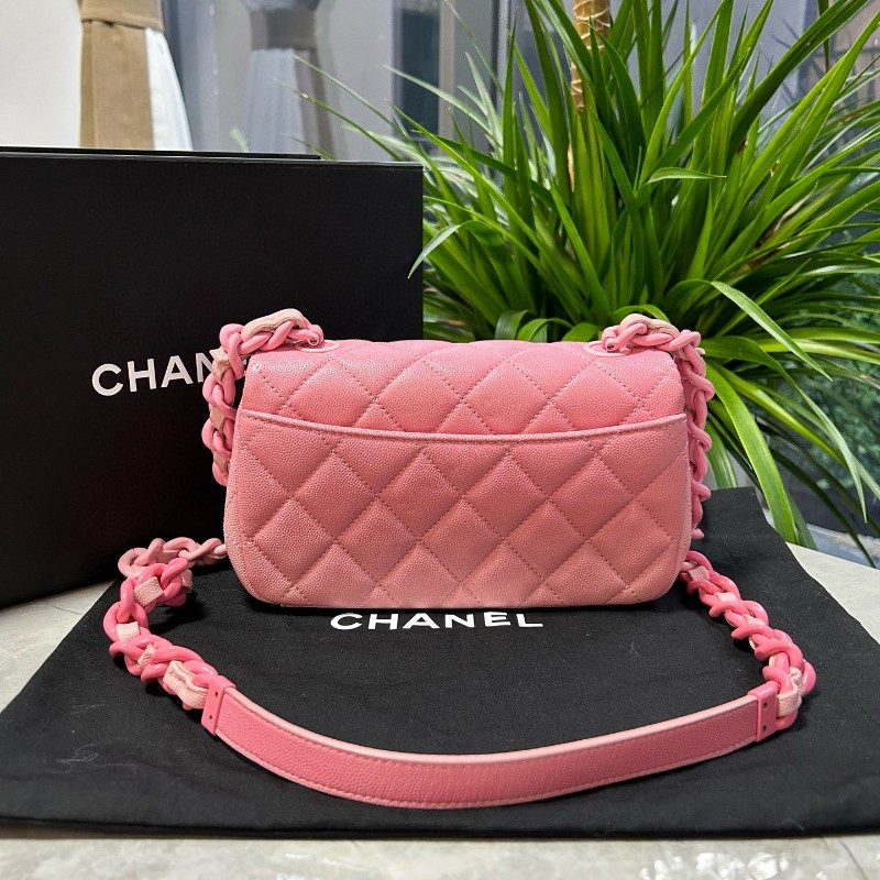 CHANEL香奈兒 24C早春度假系列 粉色漸變荔枝紋大mini 晶片款-1
