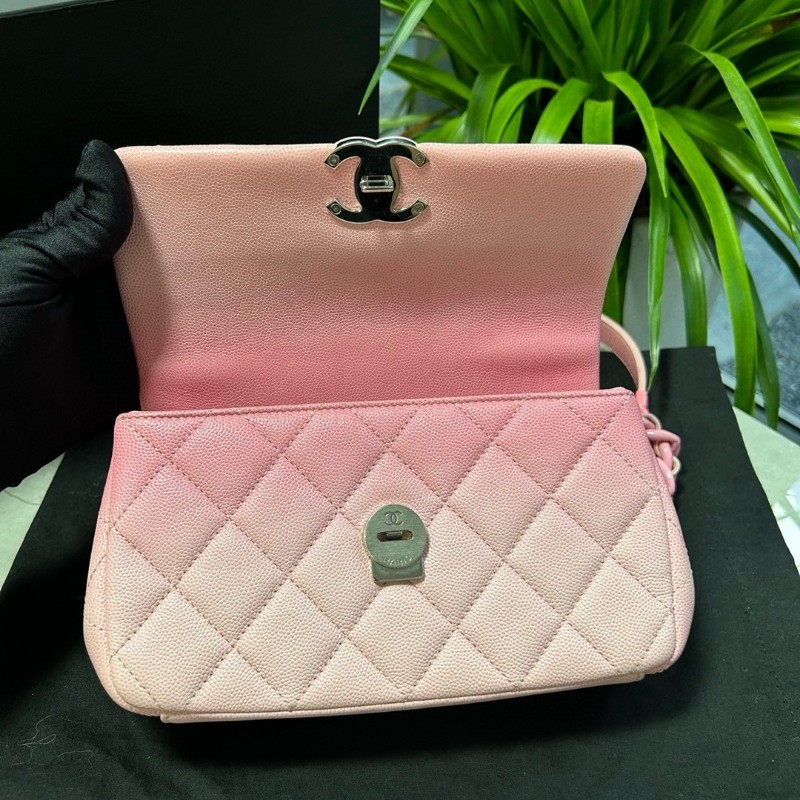 CHANEL香奈兒 24C早春度假系列 粉色漸變荔枝紋大mini 晶片款-2