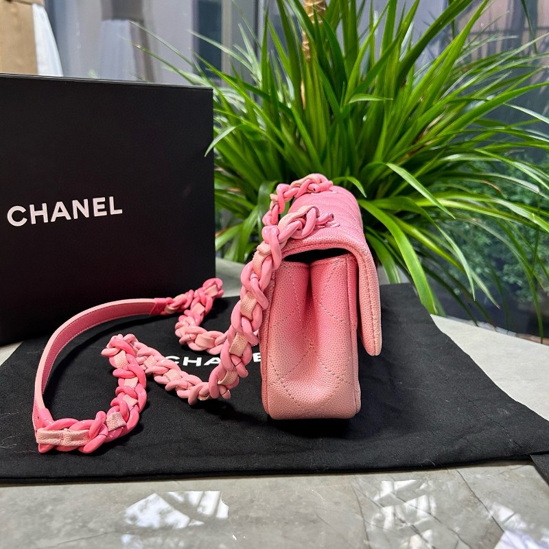 CHANEL香奈兒 24C早春度假系列 粉色漸變荔枝紋大mini 晶片款-4