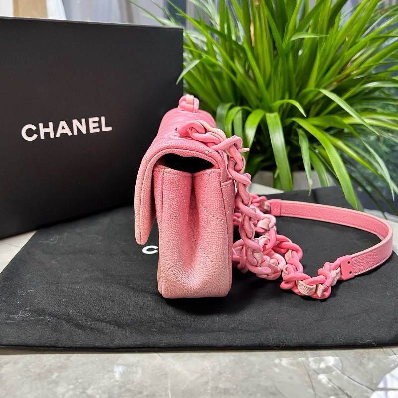 CHANEL香奈兒 24C早春度假系列 粉色漸變荔枝紋大mini 晶片款-5