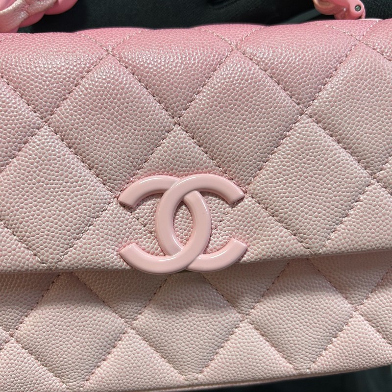 CHANEL香奈兒 24C早春度假系列 粉色漸變荔枝紋大mini 晶片款-7