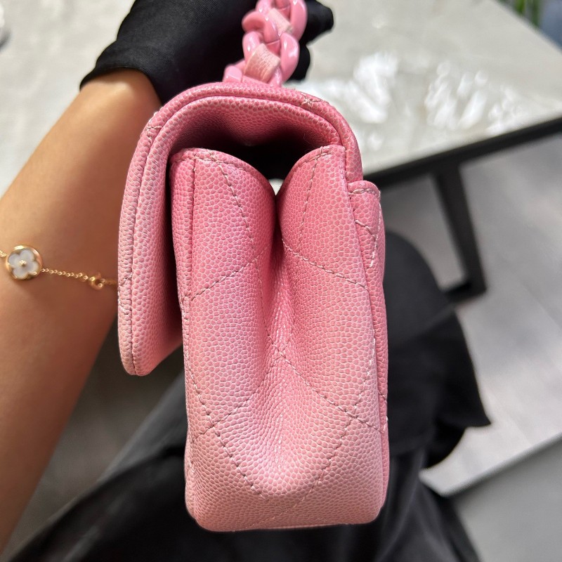 CHANEL香奈兒 24C早春度假系列 粉色漸變荔枝紋大mini 晶片款-9