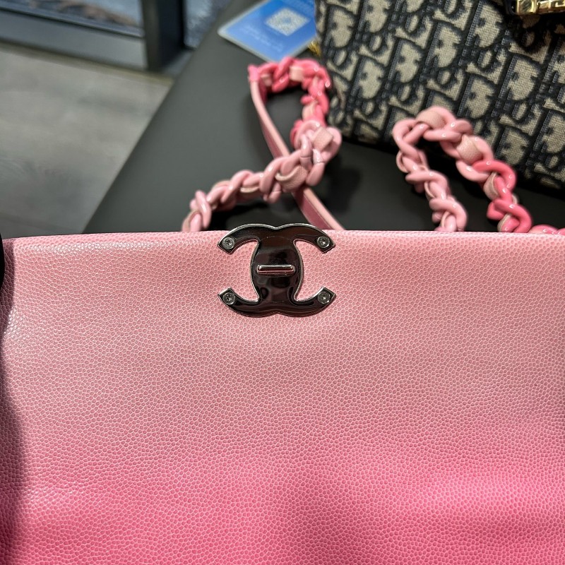 CHANEL香奈兒 24C早春度假系列 粉色漸變荔枝紋大mini 晶片款-18