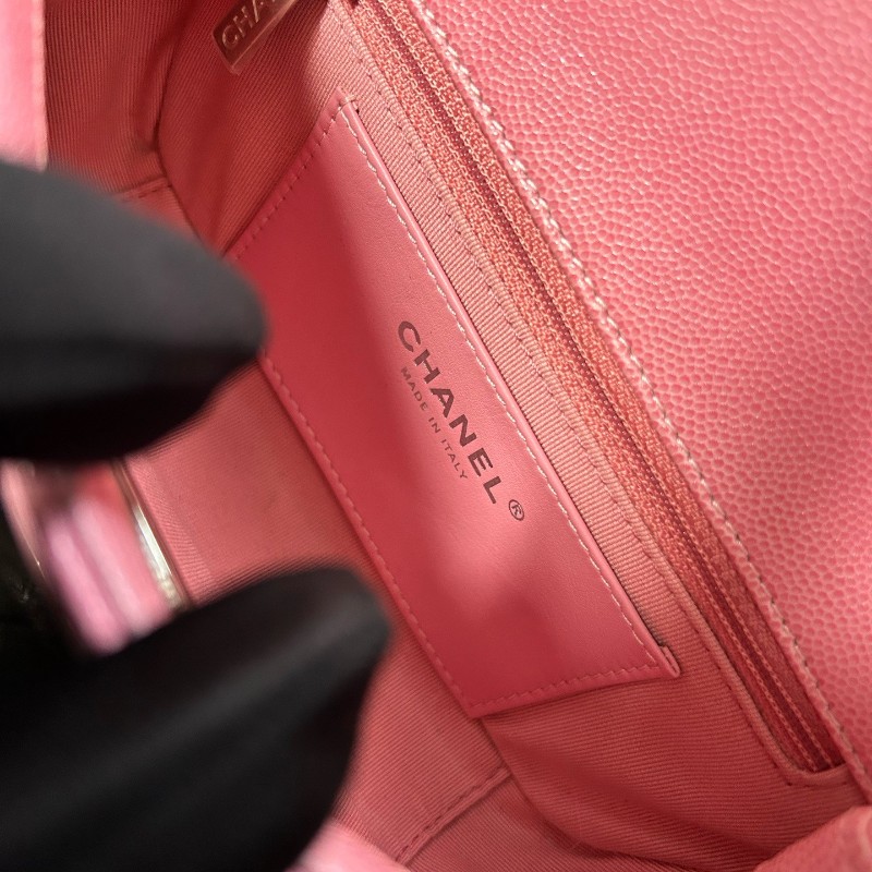 CHANEL香奈兒 24C早春度假系列 粉色漸變荔枝紋大mini 晶片款-21