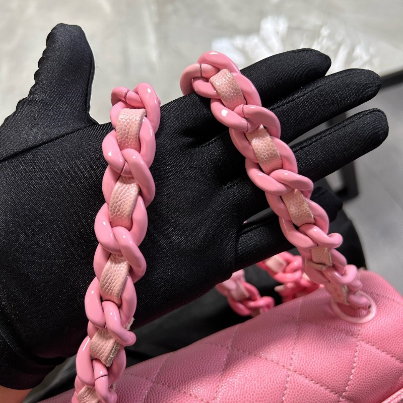 CHANEL香奈兒 24C早春度假系列 粉色漸變荔枝紋大mini 晶片款-23