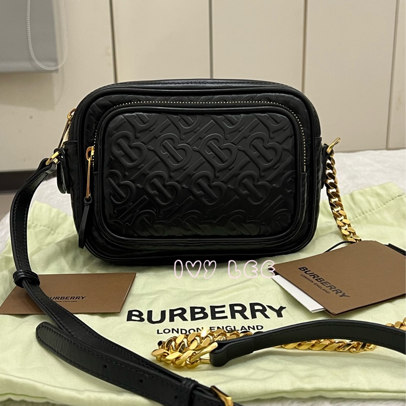 BURBERRY 8015241 Tb 包 Monogram 金鏈條 相機包 肩背包 皮革 經典黑 正品 二手精品-0