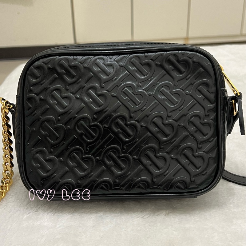 BURBERRY 8015241 Tb 包 Monogram 金鏈條 相機包 肩背包 皮革 經典黑 正品 二手精品-1