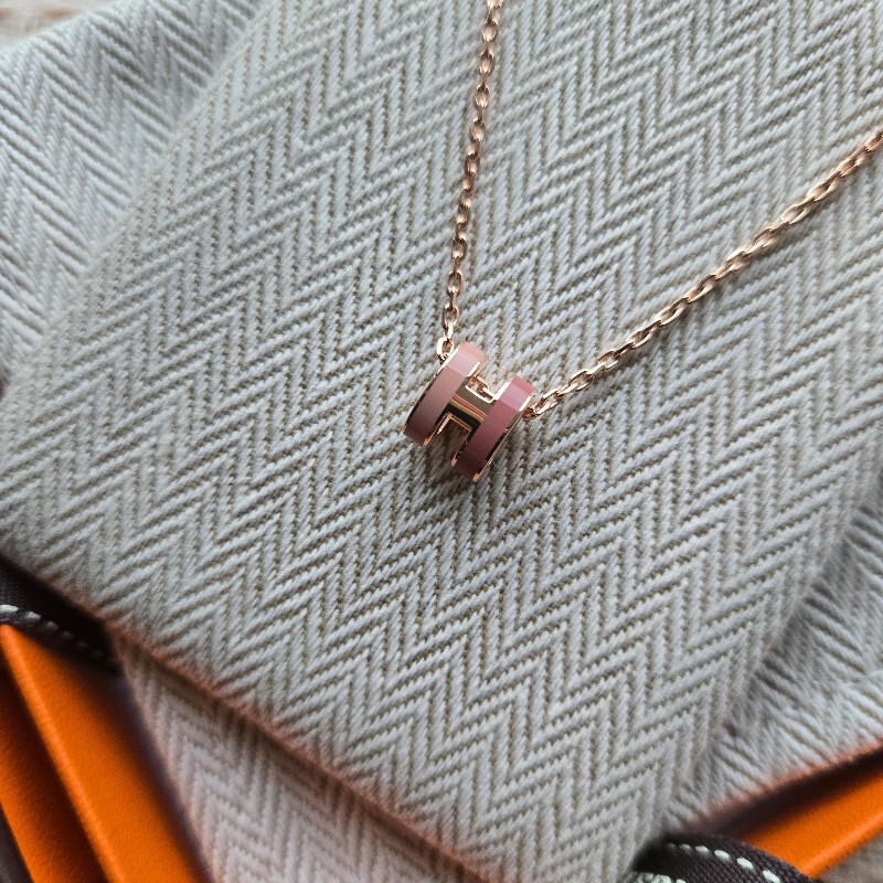 全新 HERMÈS 愛馬仕 Mini Pop H Rocabar 玫瑰金項鍊 Beauté 🩷 粉拼色-0