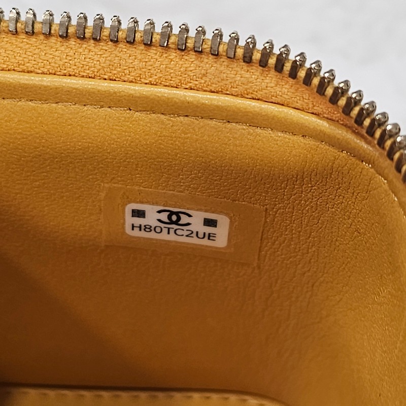 Chanel 香奈兒黃色小化妝包淡金鍊羊皮帶鏡 mini vanity case-3