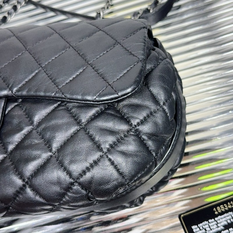 Chanel 香奈兒 黑銀泡芙鏈條包翻蓋 肩背包 18開-5