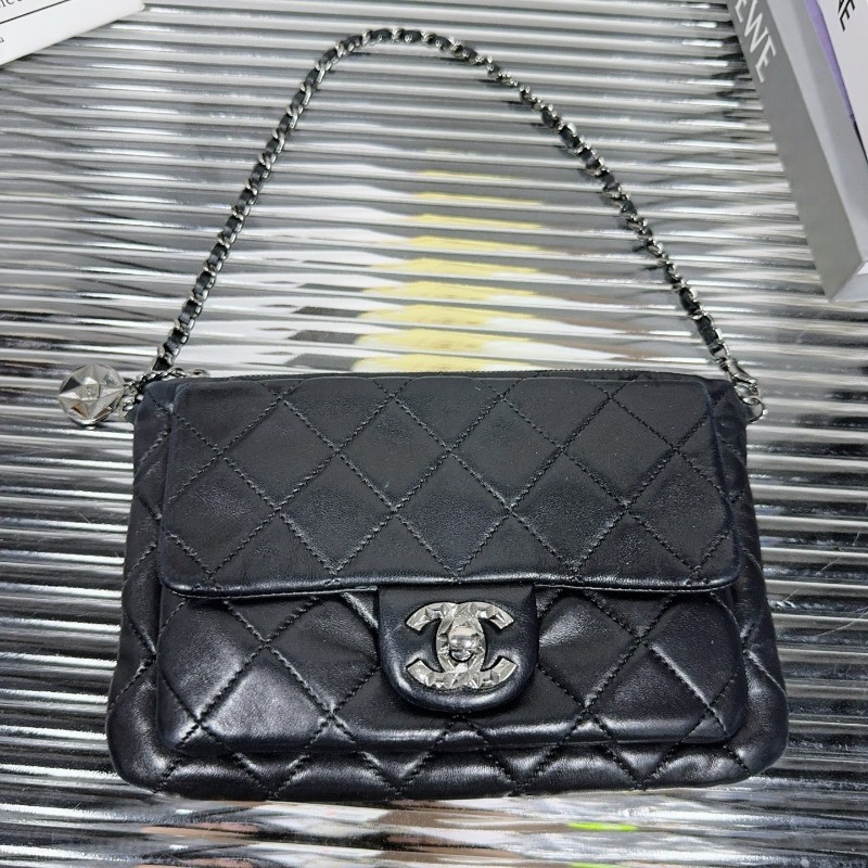 Chanel香奈兒黑銀羊皮Mineral Night礦石之夜鏈條手拿包 2012年秋冬系列 17開-0