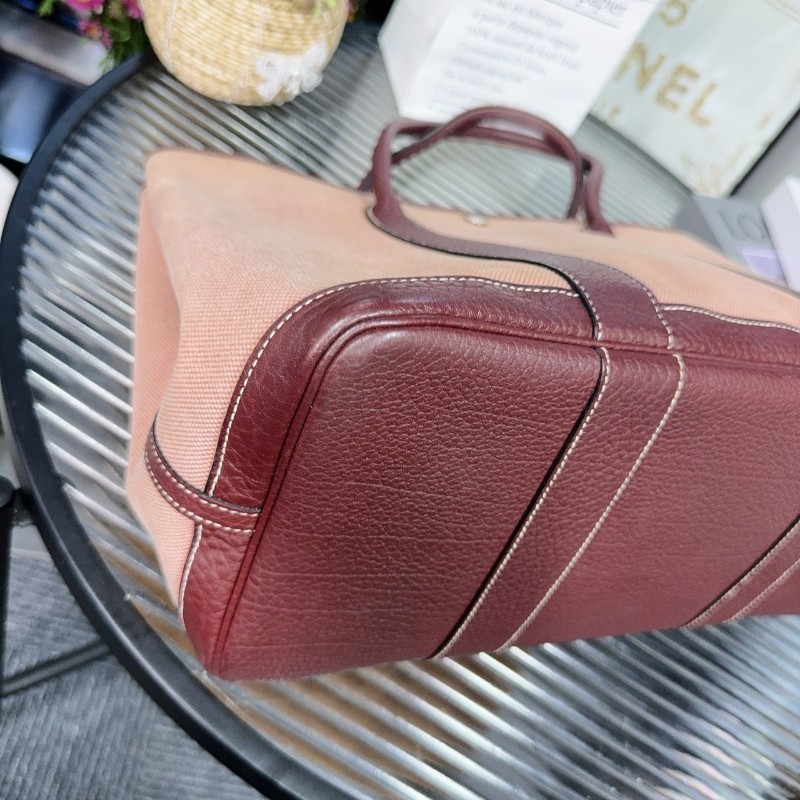 Hermes愛馬仕 Garden Party GP36 花園包 酒紅色 帆布拼皮 框o刻 手提包-5