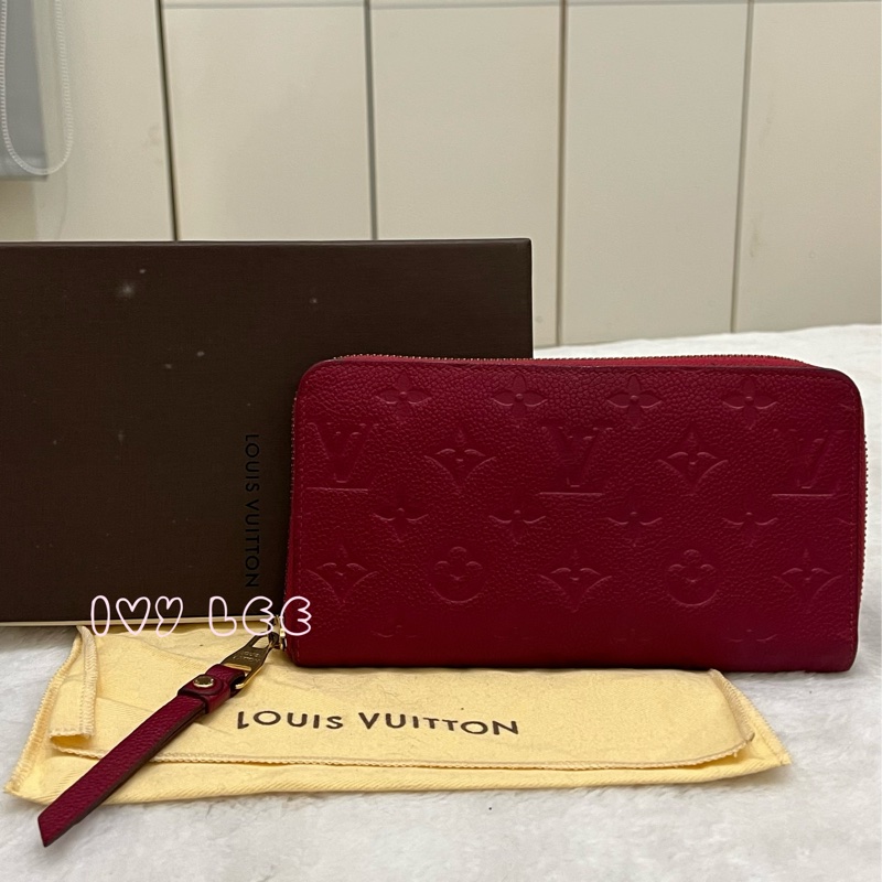 LOUIS VUITTON 路易威登 紅色牛皮 壓花 拉鍊 長夾 M60488 正品 二手精品-0