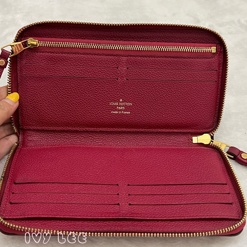 LOUIS VUITTON 路易威登 紅色牛皮 壓花 拉鍊 長夾 M60488 正品 二手精品-2