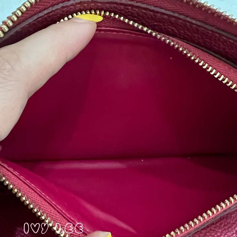 LOUIS VUITTON 路易威登 紅色牛皮 壓花 拉鍊 長夾 M60488 正品 二手精品-4