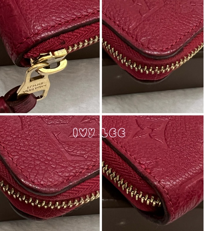 LOUIS VUITTON 路易威登 紅色牛皮 壓花 拉鍊 長夾 M60488 正品 二手精品-7
