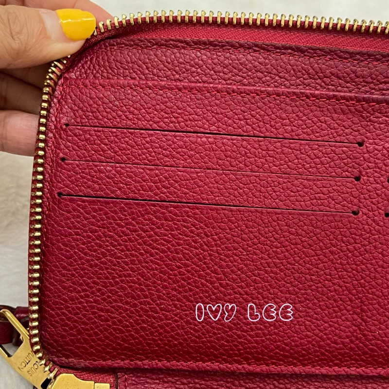 LOUIS VUITTON 路易威登 紅色牛皮 壓花 拉鍊 長夾 M60488 正品 二手精品-12