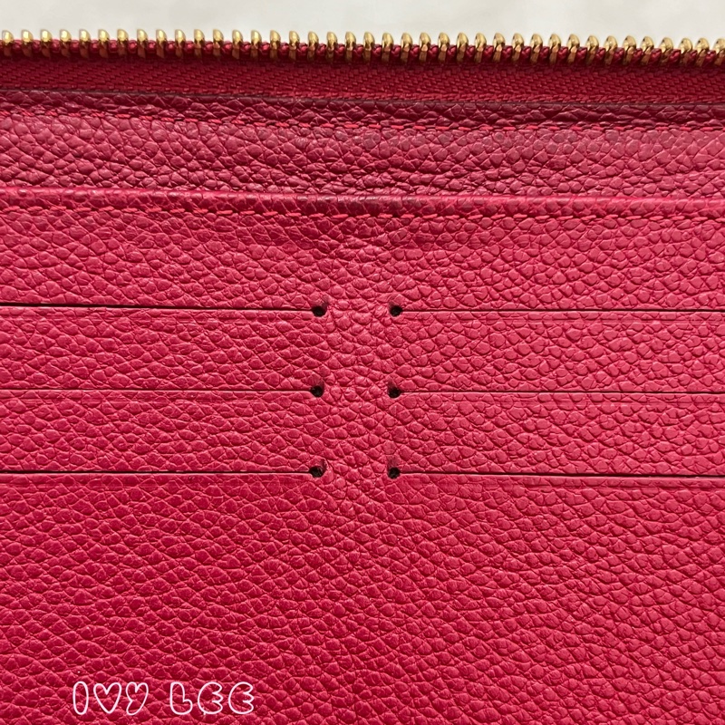 LOUIS VUITTON 路易威登 紅色牛皮 壓花 拉鍊 長夾 M60488 正品 二手精品-14