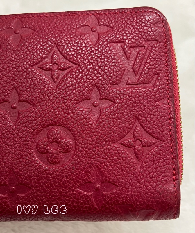 LOUIS VUITTON 路易威登 紅色牛皮 壓花 拉鍊 長夾 M60488 正品 二手精品-20