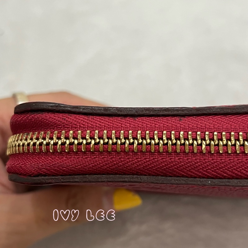 LOUIS VUITTON 路易威登 紅色牛皮 壓花 拉鍊 長夾 M60488 正品 二手精品-24