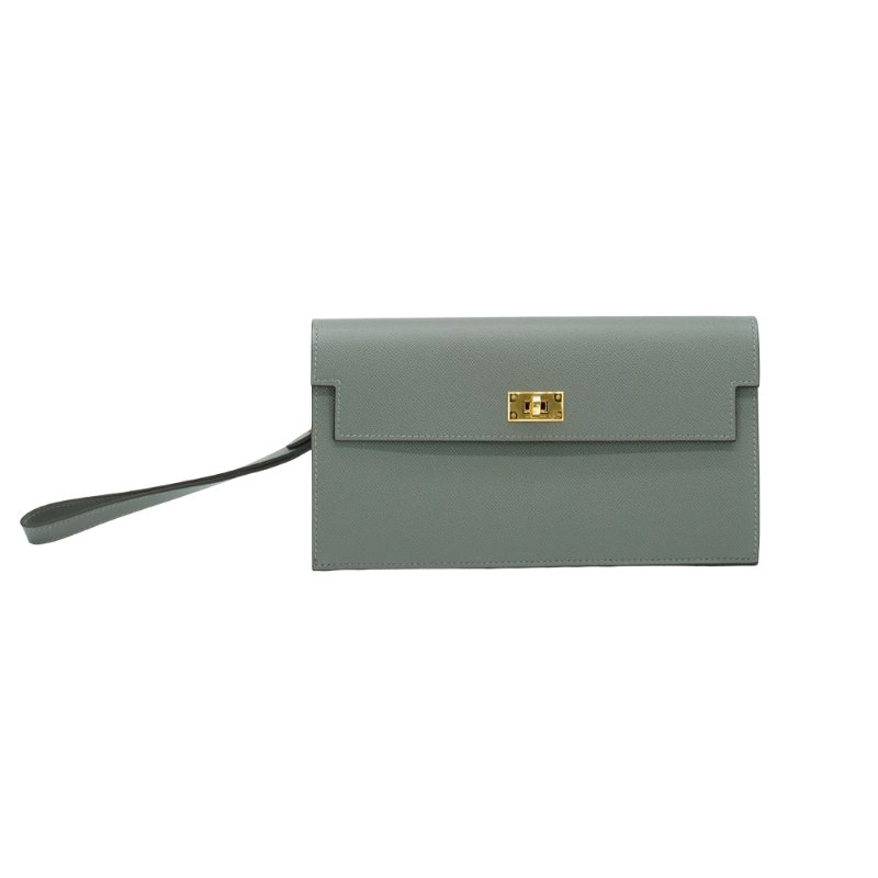 Hermes 展示品 Kelly Pocket Madame 小牛皮金釦長夾(OL積雲灰)-0