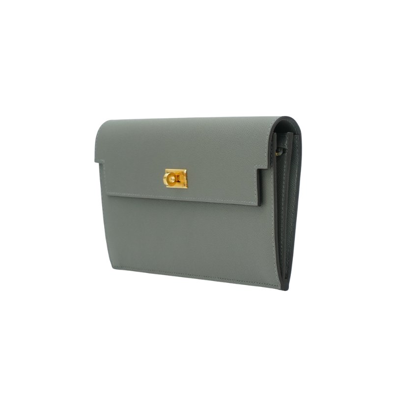 Hermes 展示品 Kelly Pocket Madame 小牛皮金釦長夾(OL積雲灰)-1