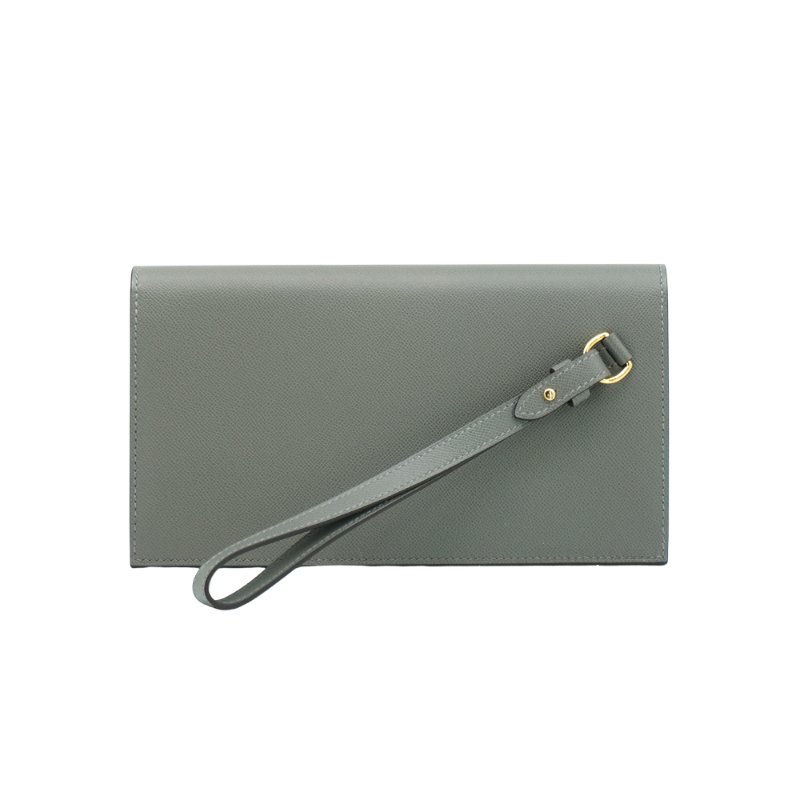 Hermes 展示品 Kelly Pocket Madame 小牛皮金釦長夾(OL積雲灰)-2