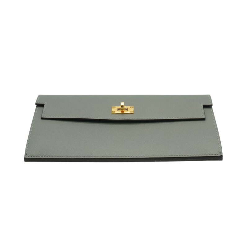 Hermes 展示品 Kelly Pocket Madame 小牛皮金釦長夾(OL積雲灰)-3