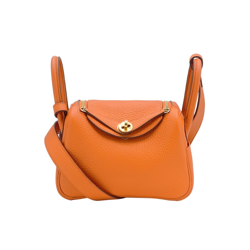 Hermes Mini Lindy 牛皮金釦兩用包(93橘)-0