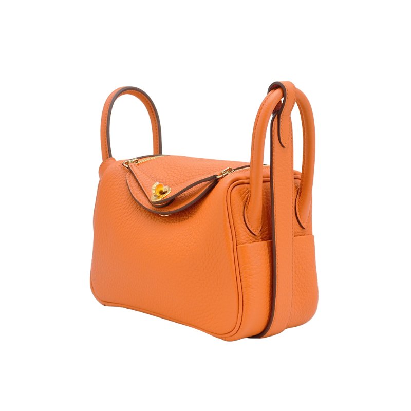 Hermes Mini Lindy 牛皮金釦兩用包(93橘)-1