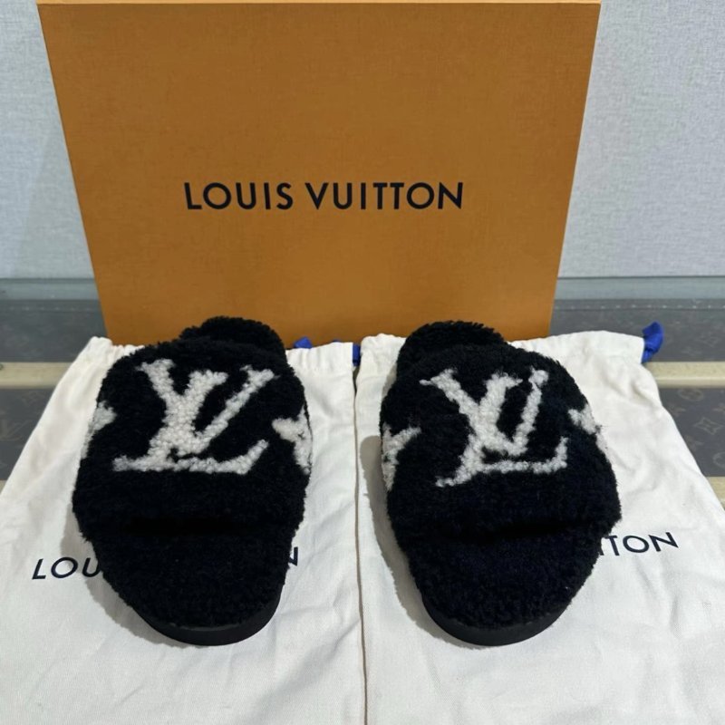 LV 黑白泰迪老花拖鞋36號 全新閒置配件盒子塵袋-3